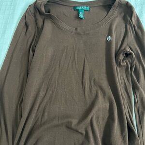 Lauren Ralph Lauren Brown Long-Sleeve Scoop Neck Tee